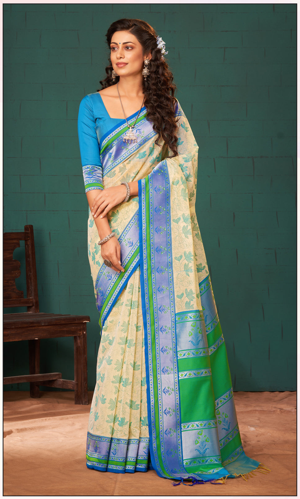 Dhaka Silk Printed Saree With Weaving Border. – Dakshin Weaves