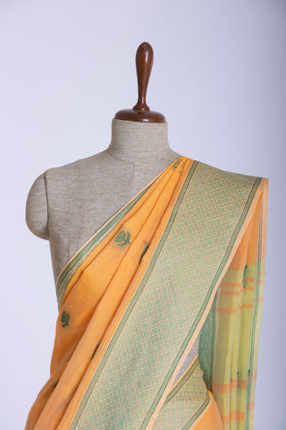 Alikam Khadi cotton plain saree in Lavender and white slub texture-1