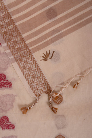 Cream color Venkatagiri Cotton saree with Peacock design weave