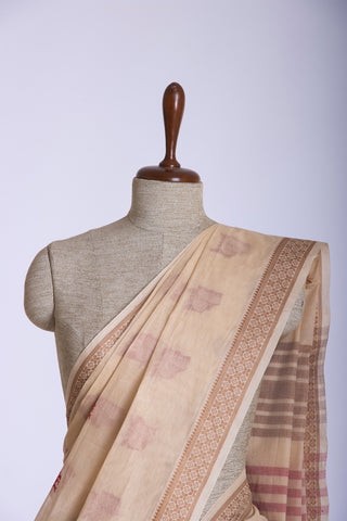 Cream color Venkatagiri Cotton saree with Peacock design weave