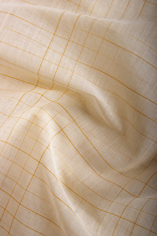 Mustrad Yellow Mangalagiri cotton saree with checks self weave.