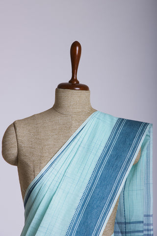 Mustrad Yellow Mangalagiri cotton saree with checks self weave.