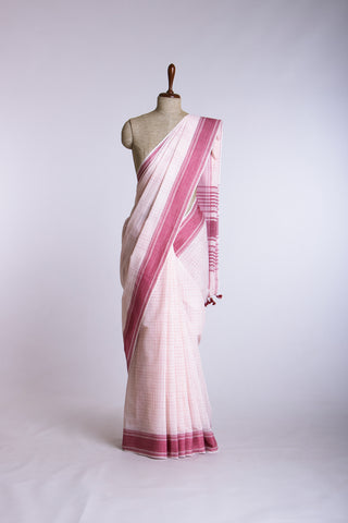 Mustrad Yellow Mangalagiri cotton saree with checks self weave.