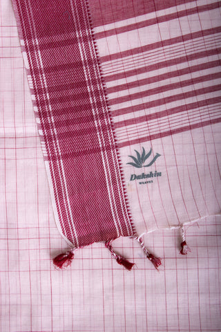 Mustrad Yellow Mangalagiri cotton saree with checks self weave.