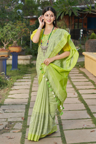 Alikam Khadi cotton saree with hand embroidery work.