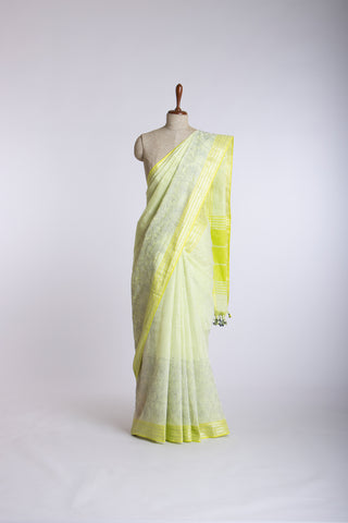 Alikam Khadi cotton saree with hand embroidery work.