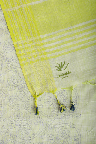 Alikam Khadi cotton saree with hand embroidery work.