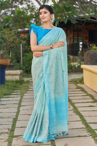 Alikam Khadi cotton saree with hand embroidery work.