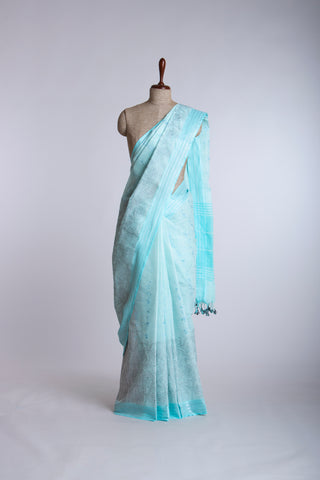 Alikam Khadi cotton saree with hand embroidery work.