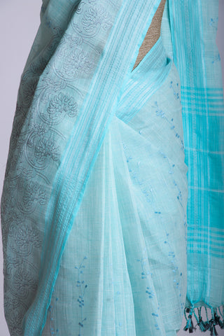 Alikam Khadi cotton saree with hand embroidery work.