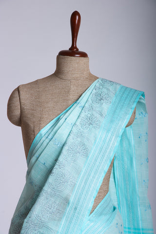 Alikam Khadi cotton saree with hand embroidery work.