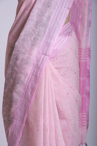 Alikam Khadi cotton saree with hand embroidery work.