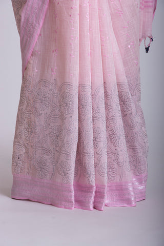 Alikam Khadi cotton saree with hand embroidery work.