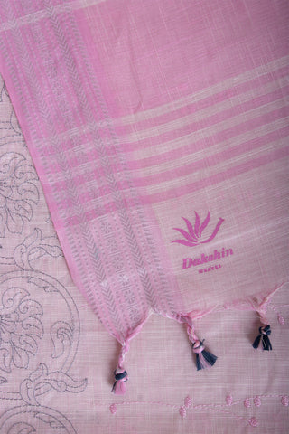 Alikam Khadi cotton saree with hand embroidery work.