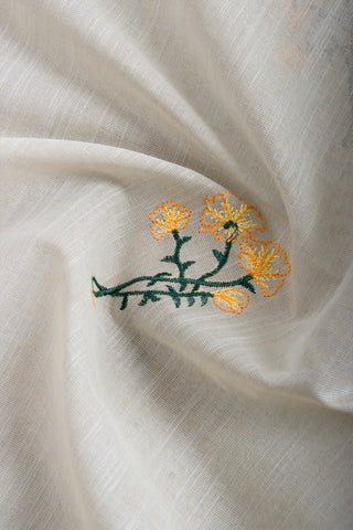 Chettinadu cotton saree in Bone mist with flower design hand embroidered.