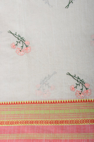 Chettinadu cotton saree in Bone mist with flower design hand embroidered.