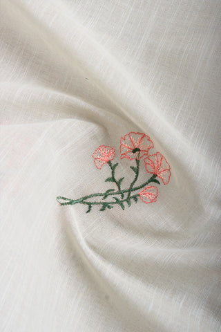 Chettinadu cotton saree in Bone mist with flower design hand embroidered.