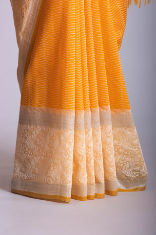 Mustrd Yellow Dhaka silk with Embroidery border saree