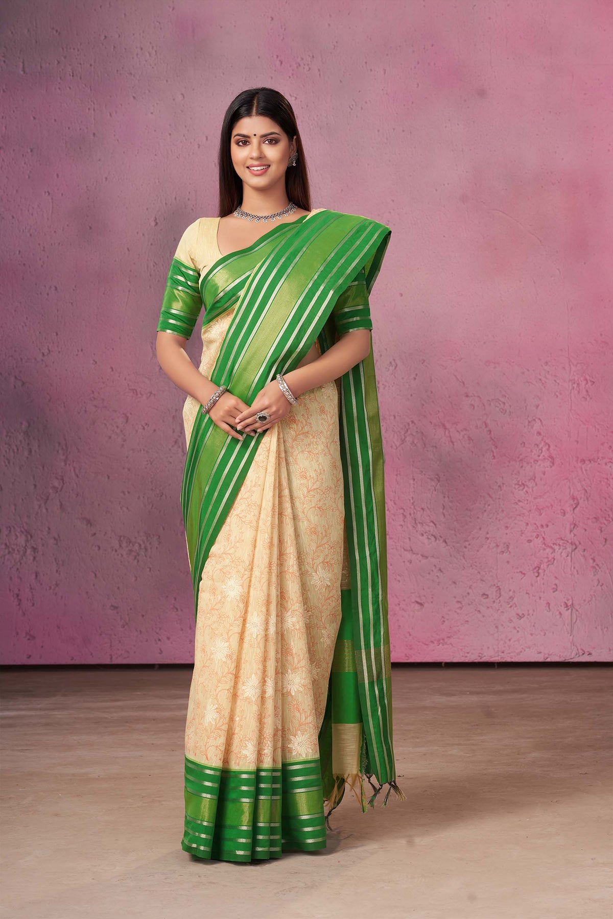 Gadwal cotton floral print with Embroidery work saree