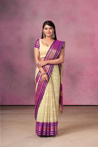 Gadwal cotton floral print with Embroidery work saree