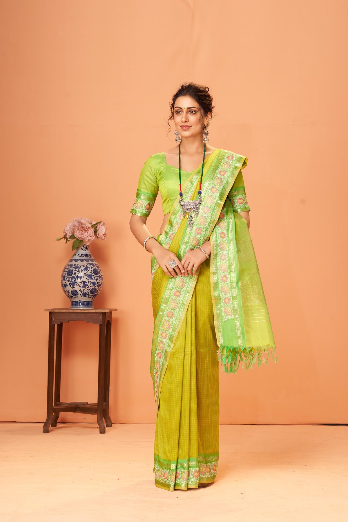 Gadwal silk checks saree with embroidery work