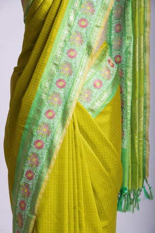 Gadwal silk checks saree with embroidery work