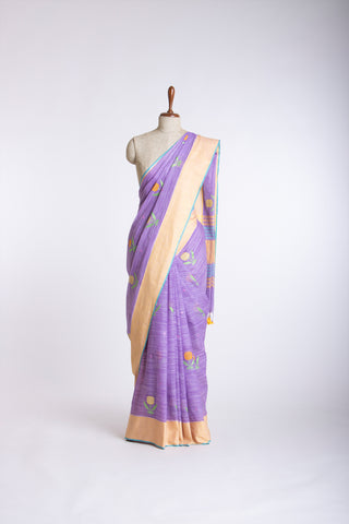 Ikkat Cotton Embroidery Work Sarees With Soft Amber.