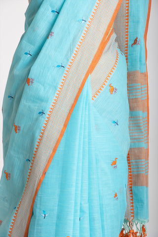 Kanchi Cotton Saree With Hand Embroidery.