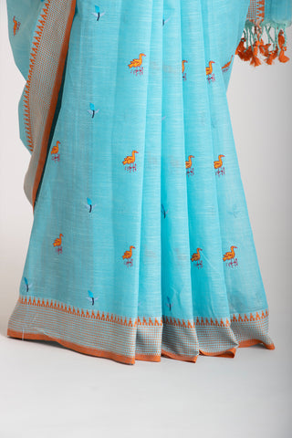 Kanchi Cotton Saree With Hand Embroidery.