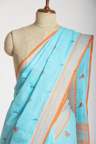 Kanchi Cotton Saree With Hand Embroidery.