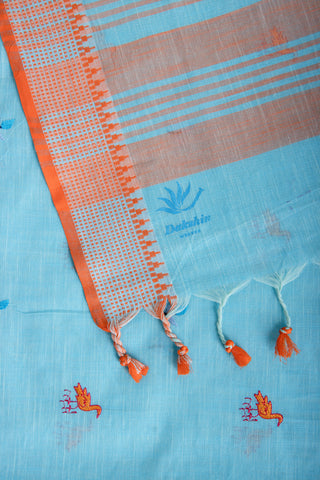 Kanchi Cotton Saree With Hand Embroidery.