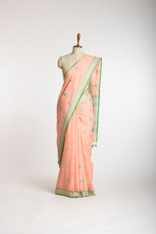 Kanchi Cotton Saree With Hand Embroidery.