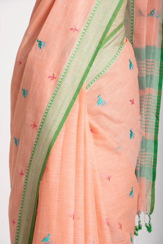 Kanchi Cotton Saree With Hand Embroidery.