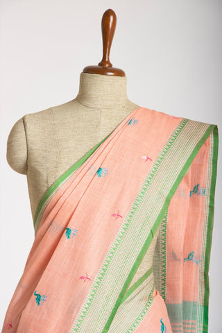 Kanchi Cotton Saree With Hand Embroidery.