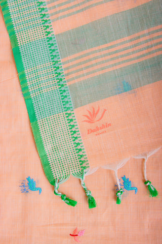 Kanchi Cotton Saree With Hand Embroidery.