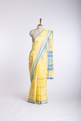 Kanchi Cotton Saree With Hand Embroidery.