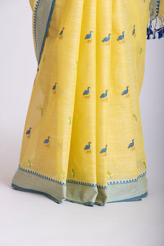 Kanchi Cotton Saree With Hand Embroidery.