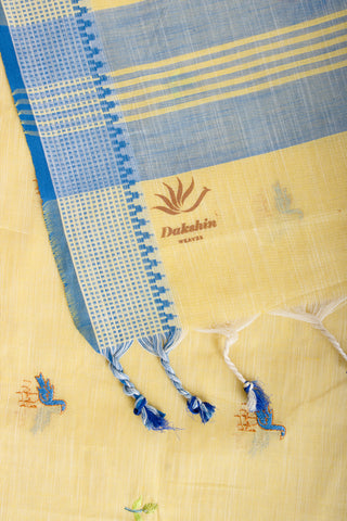 Kanchi Cotton Saree With Hand Embroidery.