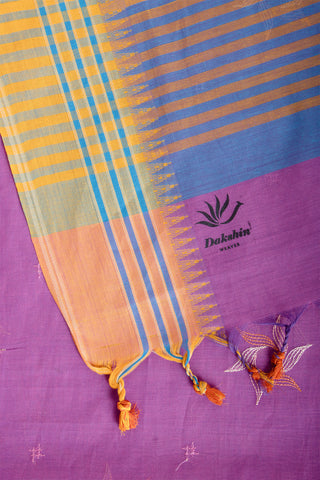 Kanchi cotton saree with Blue color branches  and pink color flower hand embroidery.