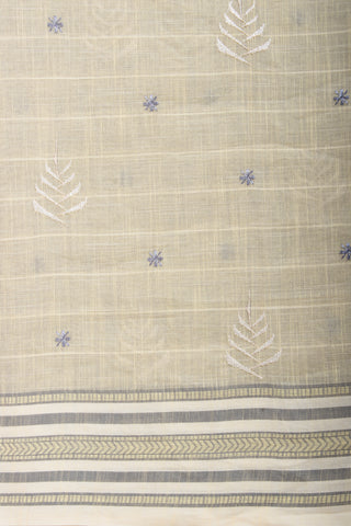 Kanchi Cotton Saree With White colour Feather and Brick Red Colour flower Hand Embroidery.