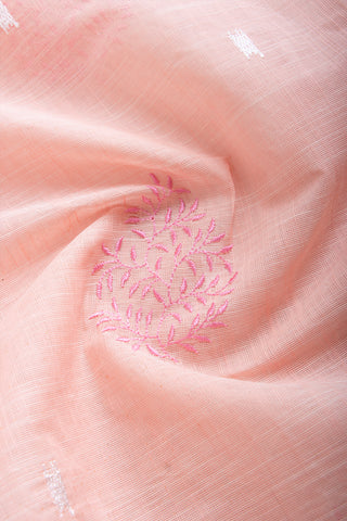 Kanchi cotton saree with Blue color branches  and pink color flower hand embroidery.