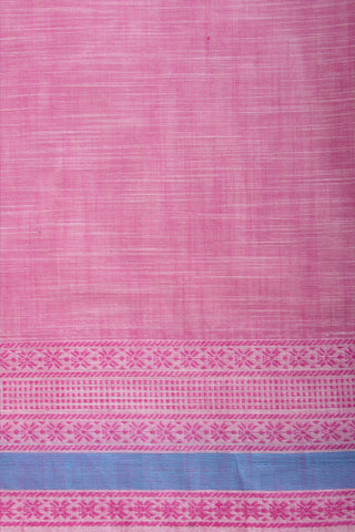 Kanchi cotton saree with Blue color branches  and pink color flower hand embroidery.