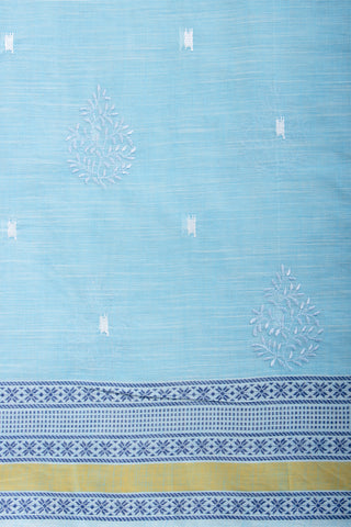 Kanchi cotton saree with Blue color branches  and pink color flower hand embroidery.