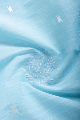 Kanchi cotton saree with Blue color branches  and pink color flower hand embroidery.