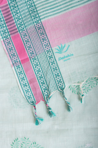 Kanchi cotton saree with Blue color branches  and pink color flower hand embroidery.