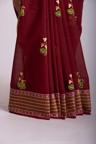 Kanchi Cotton Saree With Flower Design embroidery Work.