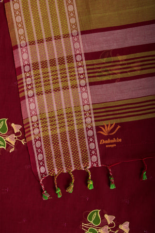 Kanchi Cotton Saree With Flower Design embroidery Work.