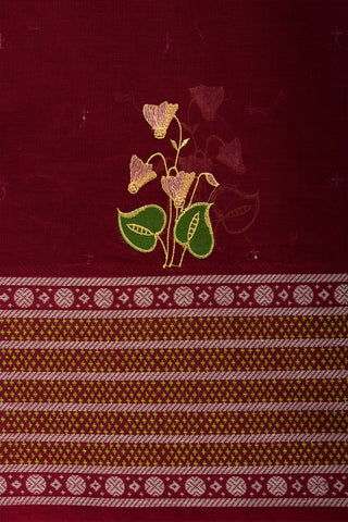 Kanchi Cotton Saree With Flower Design embroidery Work.