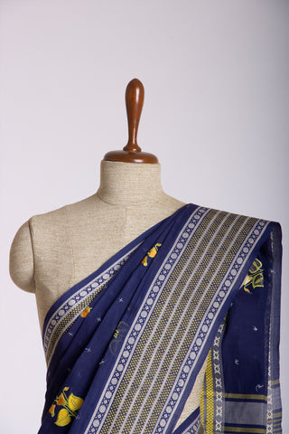 Kanchi Cotton Saree With Flower Design embroidery Work.