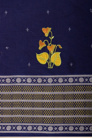 Kanchi Cotton Saree With Flower Design embroidery Work.